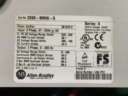 Allen Bradley 2099-BM06-S MMR # 39562661 Kinetix 7000 High Power Servo Drive, 22