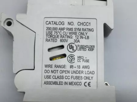  Bussmann CHCC1 Fuse Holder 30Amp 600VAC for Class CC Fuses 