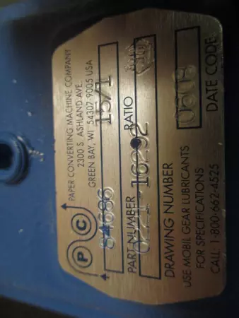 NEW PAPER CONVERTING MACHINE CO 84686 Gear Reducer, 15:1, dwg# 0221-16292 