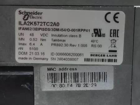 Schneider Electric ILA2K572TC2A0 DC Servo Motor, 48VDC 6.4A 