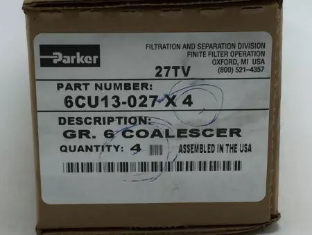 NEW Parker 6CU13-027X4 GR. 6 Coalescer w/Rigid Retainer Box of 4 