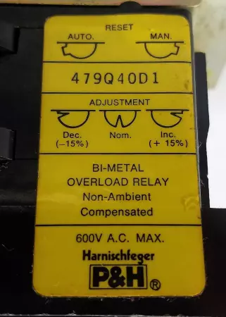  P&H / MORRIS 479Q40D1 THERMAL OVERLOAD RELAY (EXCELLENT) 