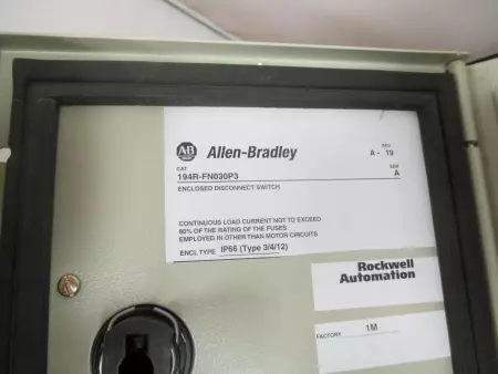 Allen-Bradley 194R-FN030P3E SER.A Enclosed Disconnect Switch 