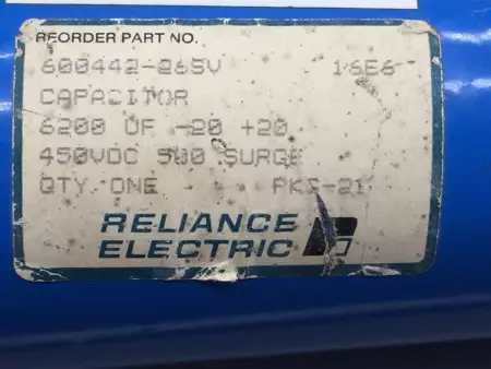 RELIANCE ELECTRIC 600442-26SV RELIANCE ELECTRIC CAPACITOR 6200UF & 450VDC 