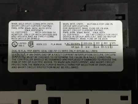 Siemens 3RV1021-1CA10 Circuit Breaker/Motor Starter 690V 2.5Amp 3-Pole 