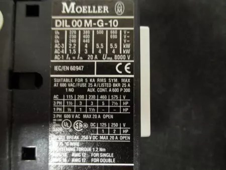  Moeller DIL 00M-G-10 Contactor, Coil Voltage 24V DC 