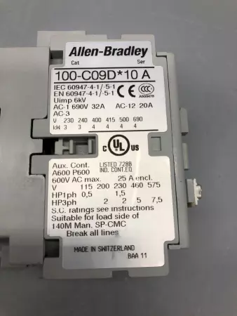  Allen-Bradley 100-C09D*10 SER. A NON-REVERS. CONTACTOR TESTED/CLEANED/EXCELLNT 