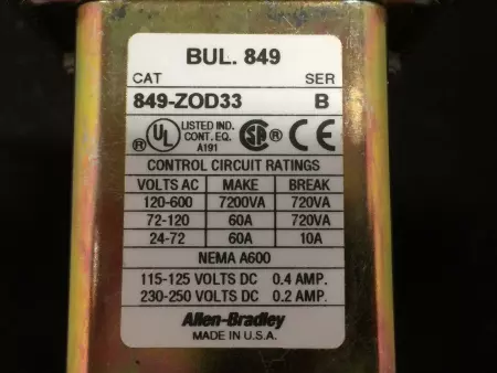 ALLEN BRADLEY 849-ZOD33 TIMING RELAY 120-600VAC 