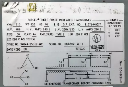 Square D 188T144HDIT Sorgel®Transformer 118Kva 