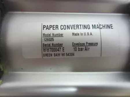 NEW PAPER CONVERTING MACHINE CO. 126025 Pneumatic Cylinder 