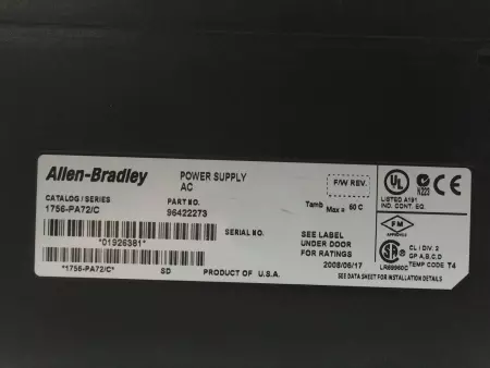 Allen-Bradley 1756-PA72 SER. C Power Supply W/1756-A10 Slot Chassis 
