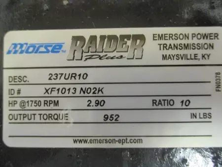  Morse Raider 237UR10 Gear Reducer Ratio 10:1 