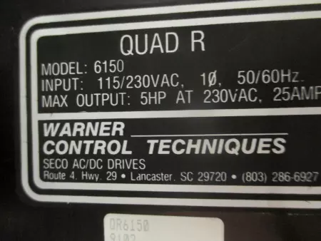  Control Techniques 6150 Warner Quad R  5HP AC Drive 