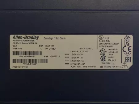 Allen-Bradley 1756-A13 SER.C 13-Slot Chassis with 1756-PA72/C Power Supply 