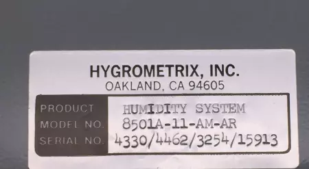 Hygrometrix 8501A-11-AM-AR Humidity System W/Sensor 
