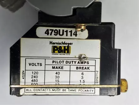  P&H / MORRIS 479U187D81 W/ 479U114 MAGNETIC CONTACTOR WITH TIMER ON DELAY, 30 A