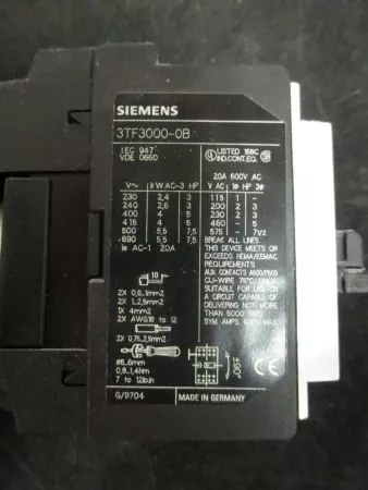  Siemens 3TF3000-0B Contactor 