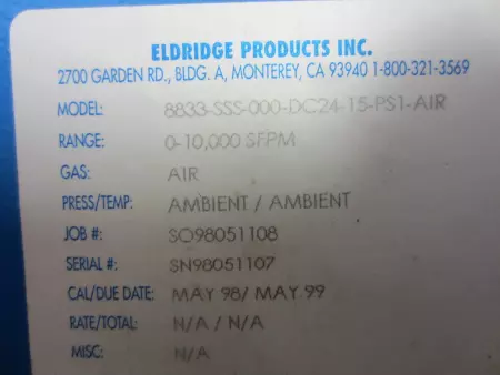 EPI 8833-SSS-000-DC24-15-PS1-AIR Mass Flow Switch 