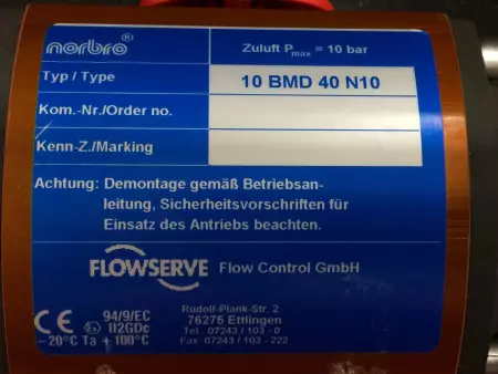  Flowserve 10-RDA40-1SDMNO-D Norbro® Pneumatic Actuator  Type 10 BMD 40 N10 