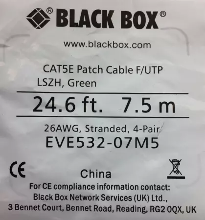 NEW BLACK BOX EVE530-07M5 CAT5E PATCH CABLE F/UTP LSZH GREEN 7.5M 