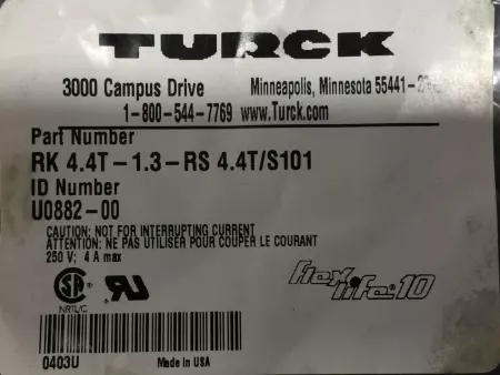 TURCK RK 4.4T-1.3-RS 4.4T/S101 FLEXLIFE 10 MOLDED CORDSET 