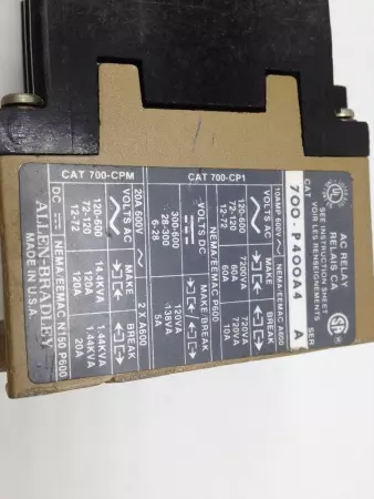 Allen-Bradley 700-P400A4 SER. A AC Control Relay 