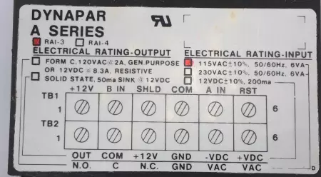 NEW Dynapar RA1-304-LPA-BB1A-R100 RA1-3 Rate Indicator, 115VAC/6VA 