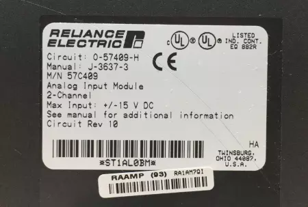 Reliance Electric 57C409 Automax 2-Channel Input Module 15VDC 