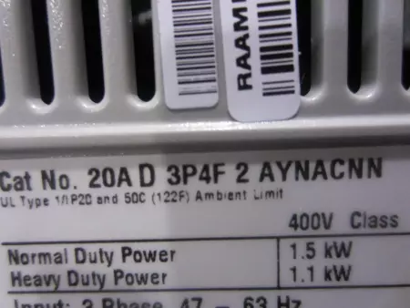 Allen Bradley 20A-D-3P4F-2-AYNACNN SER.A Power Flex 70 AC Drive, 1.5kW/2HP 